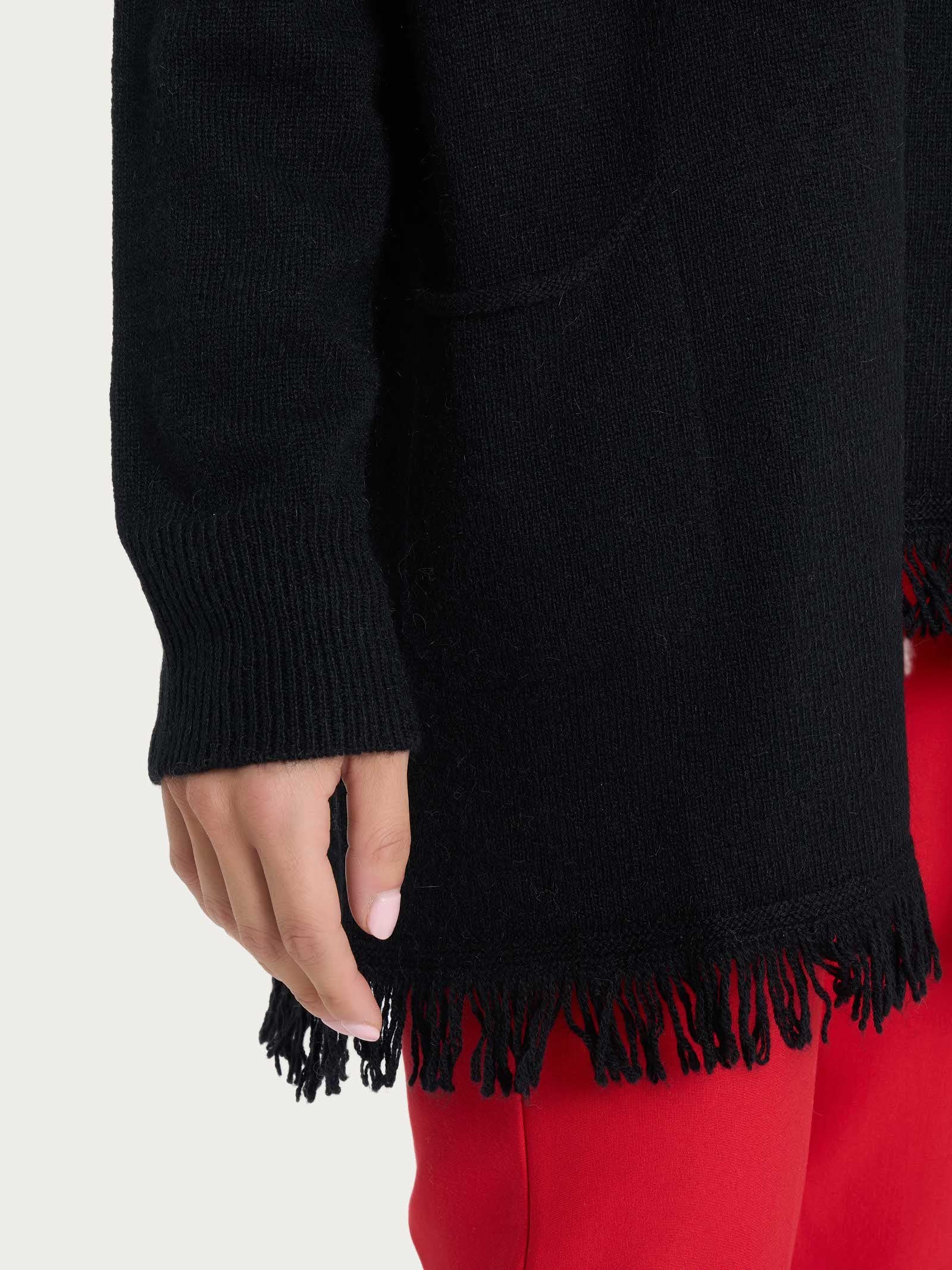 Ragno Merino Soft cardigan lungo frange nero morbido
