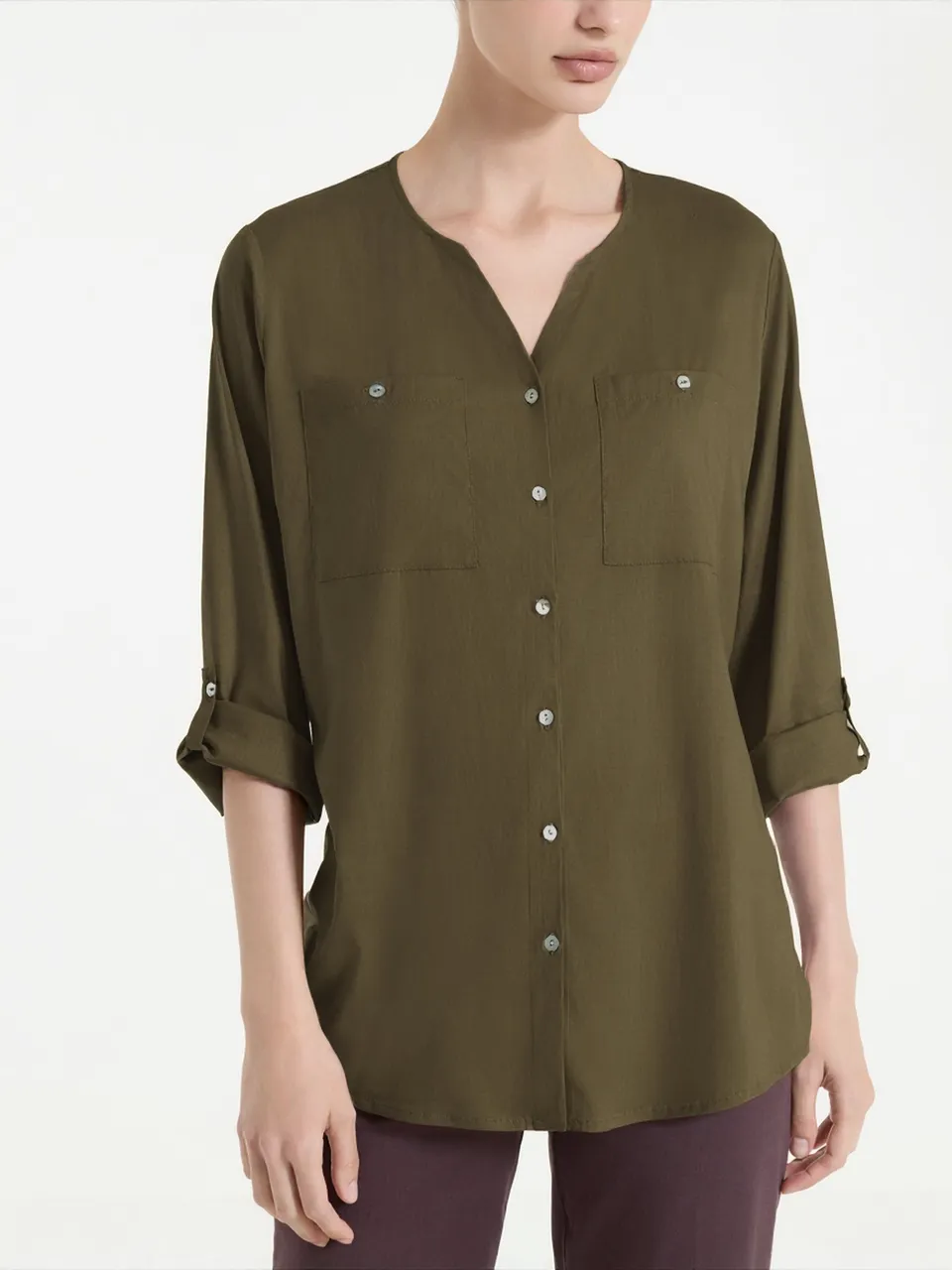 Ragno Voile Stretch camicia manica risvoltabile Dark Olive soft