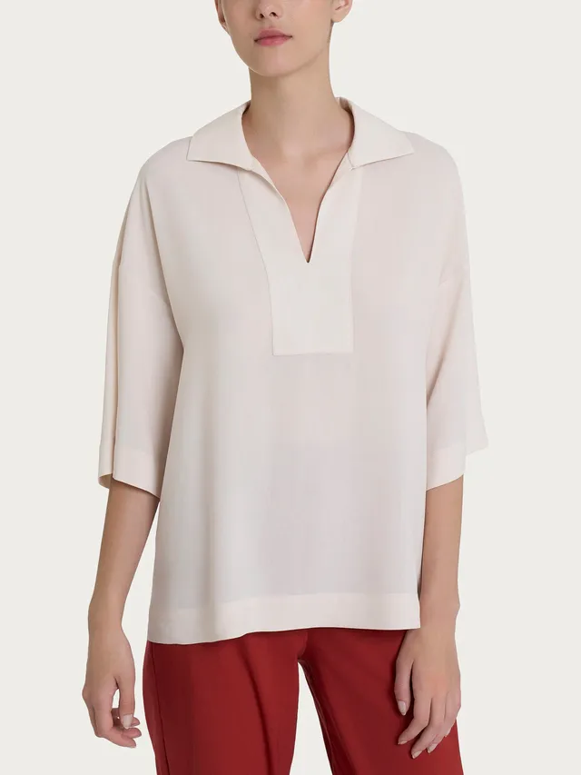 Ragno EcoSeta Blusa Colletto Polo Champignon in viscosa