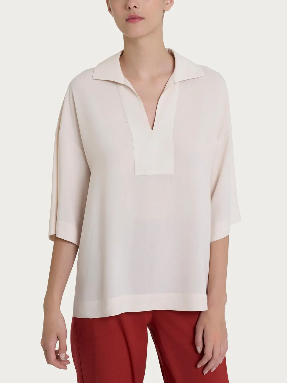 Ragno EcoSeta Blusa Colletto Polo Champignon in viscosa