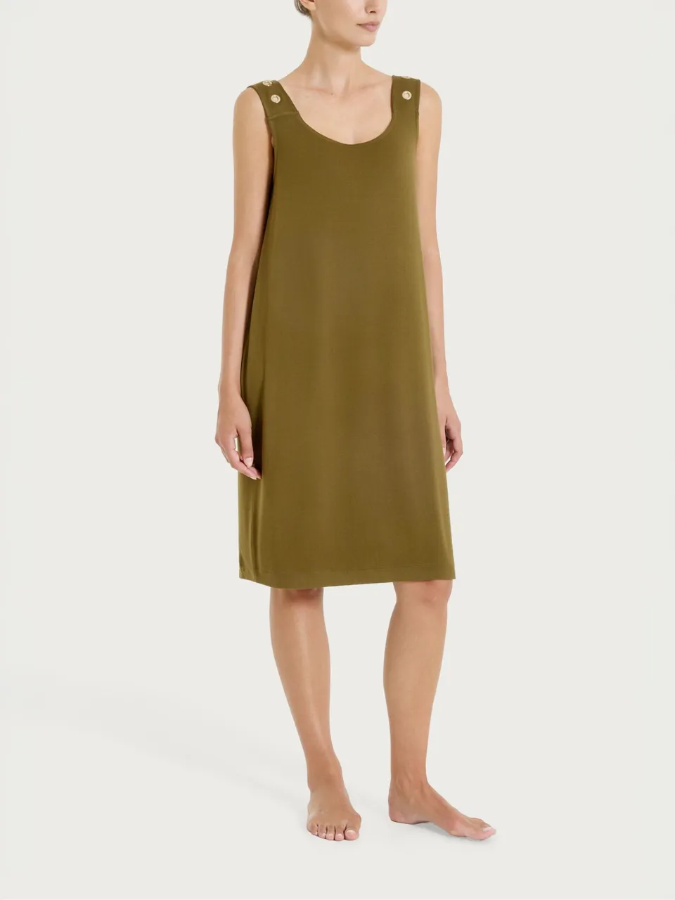 Ragno Viscosa Summer Abito Smanicato Occhielli Dark Olive