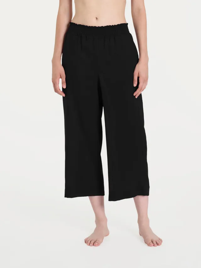 Ragno Ecoseta Capri pantaloni larghi neri vita elastica