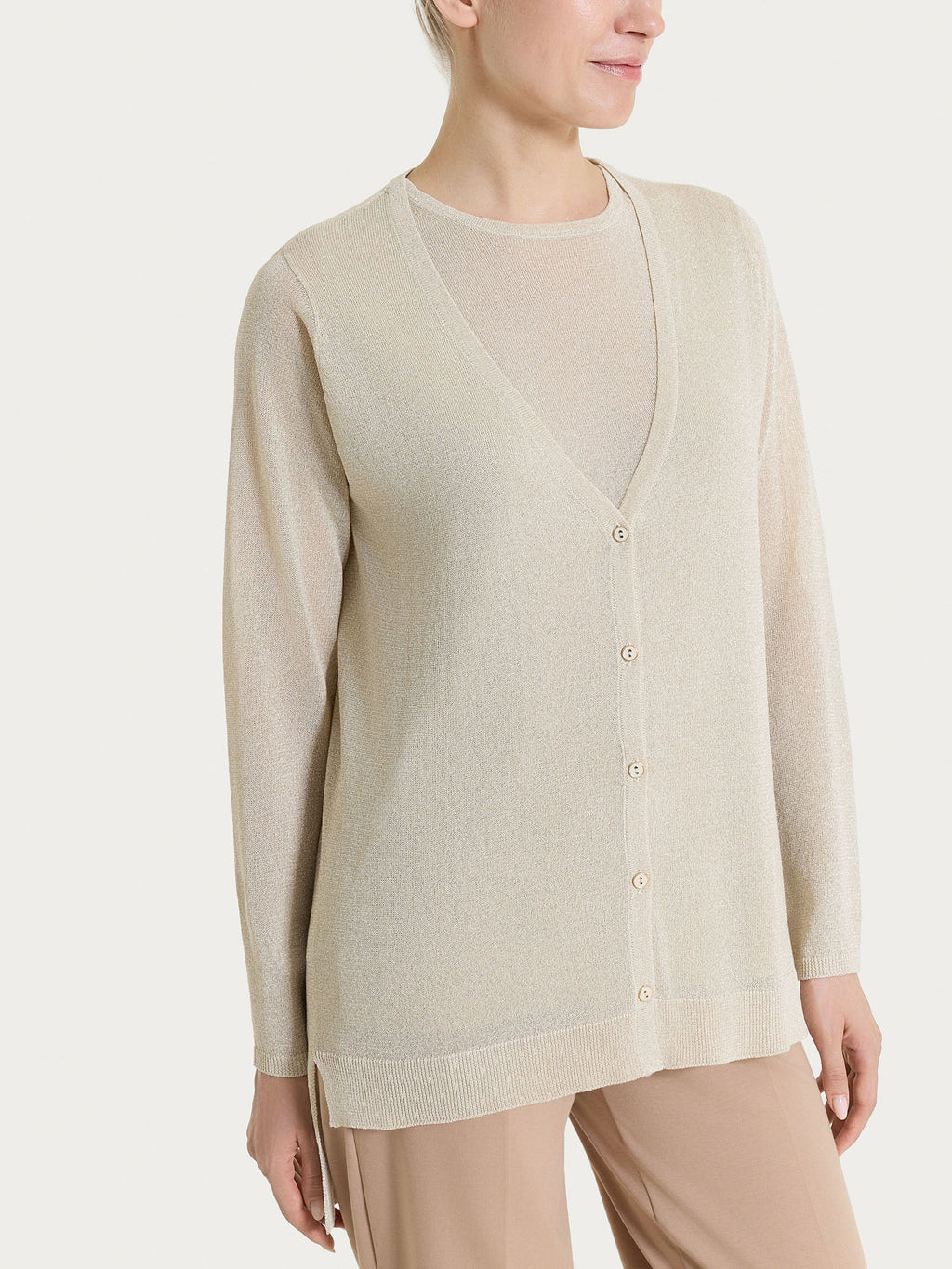 Ragno Viscosa Summer cardigan bottoni champignon lurex