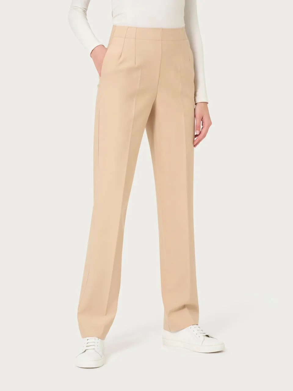 Ragno Compact Pantalone The Straight Leg Irish Cream con Risvolto