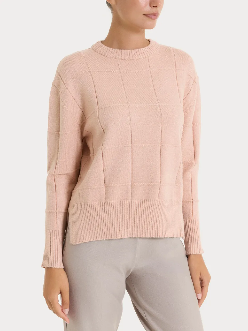Ragno Super Soft Maglia Girocollo Check Cameo Rose Boxy