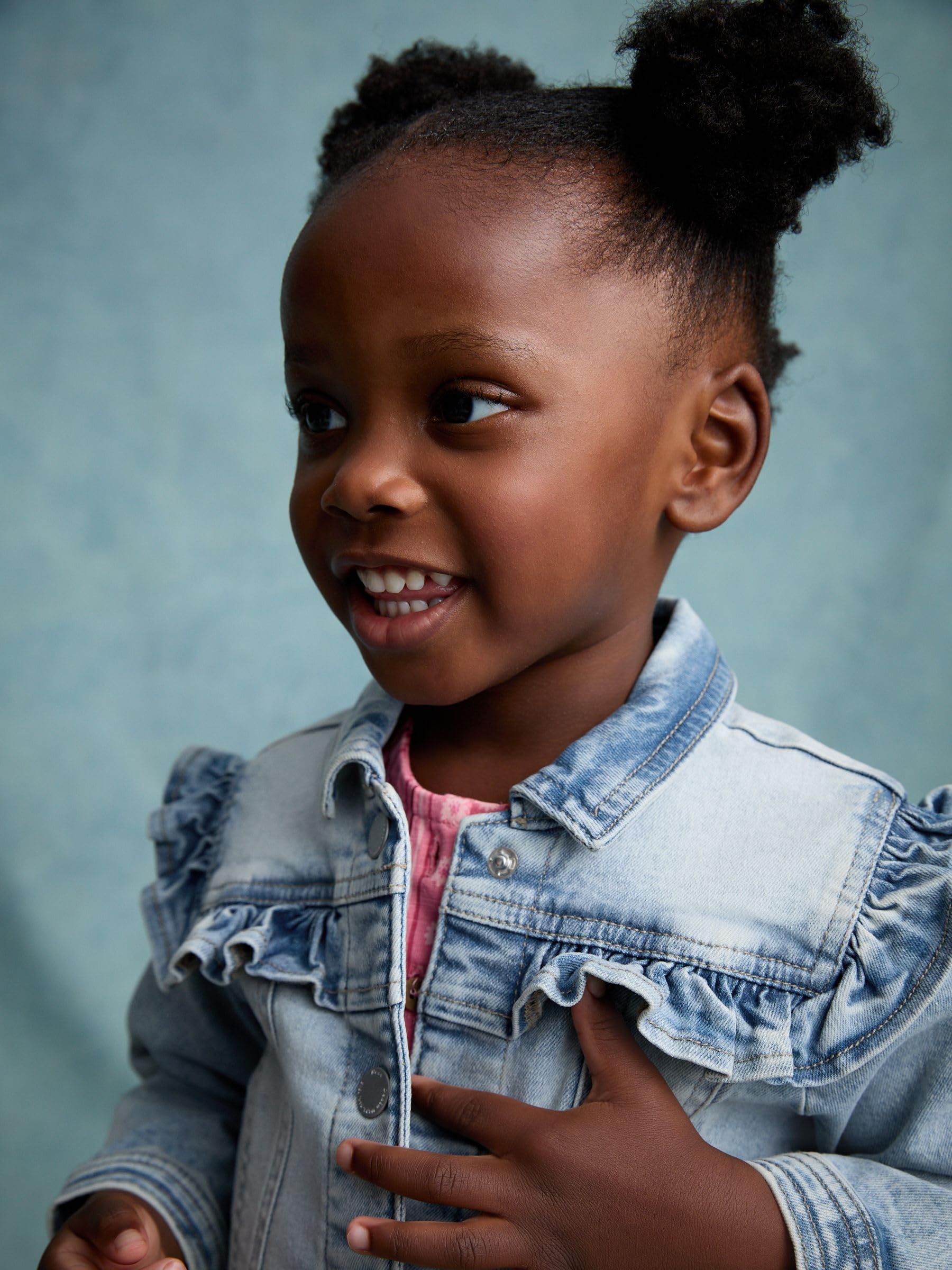Next giacca jeans bambina ruches 104-110 denim elasticizzato