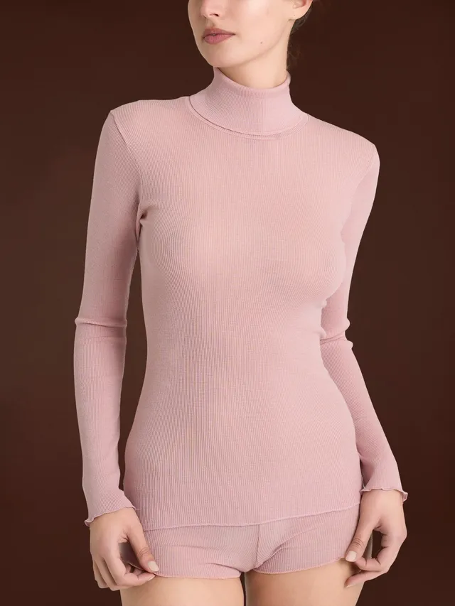 Ragno Lana Seta Dolcevita Manica Lunga Rosa Antico