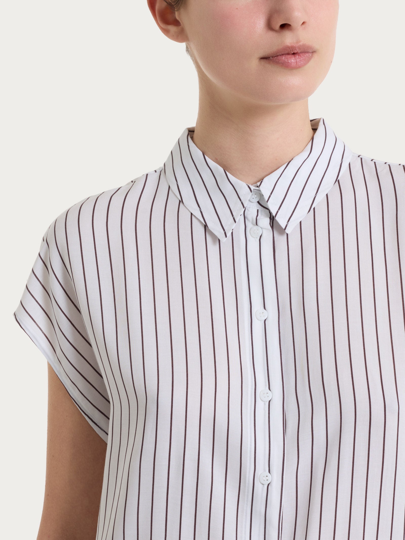 Ragno Camicia Righe Donna Raisin Manica Corta Ecoseta Viscosa