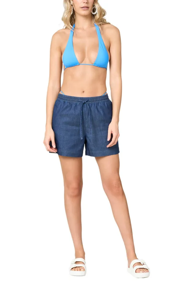 Goldenpoint Effetto Denim Shorts Chambray Copricostume Vita Elasticata