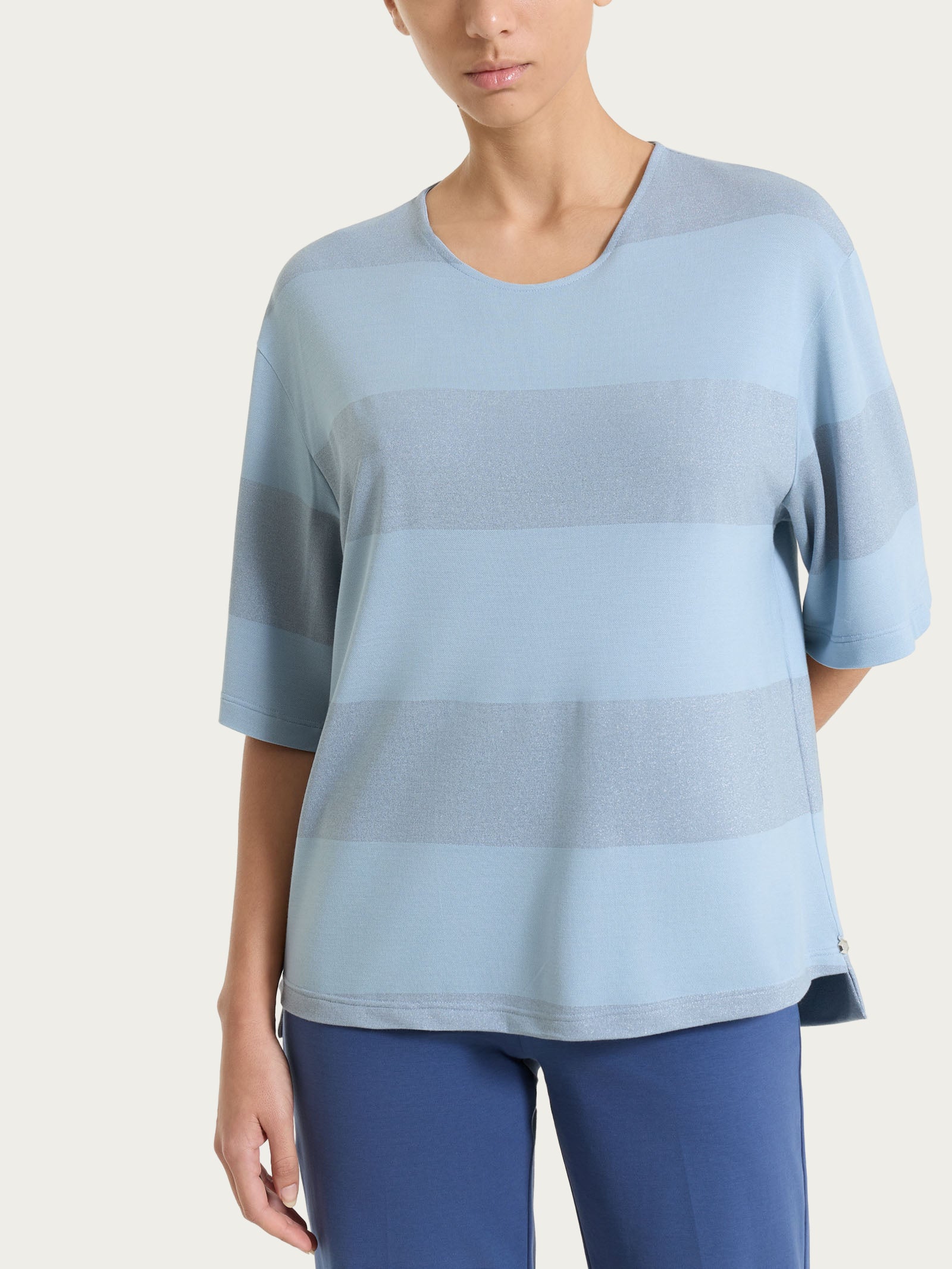 Ragno Summer Light t-shirt donna righe dusty blue lurex