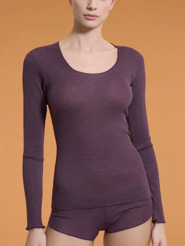 Ragno Lana Seta maglietta manica lunga Plum Perfect caldo