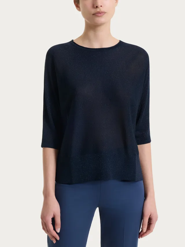 Ragno Crêpe Lurex maglia pipistrello donna blu Bleu luminosa