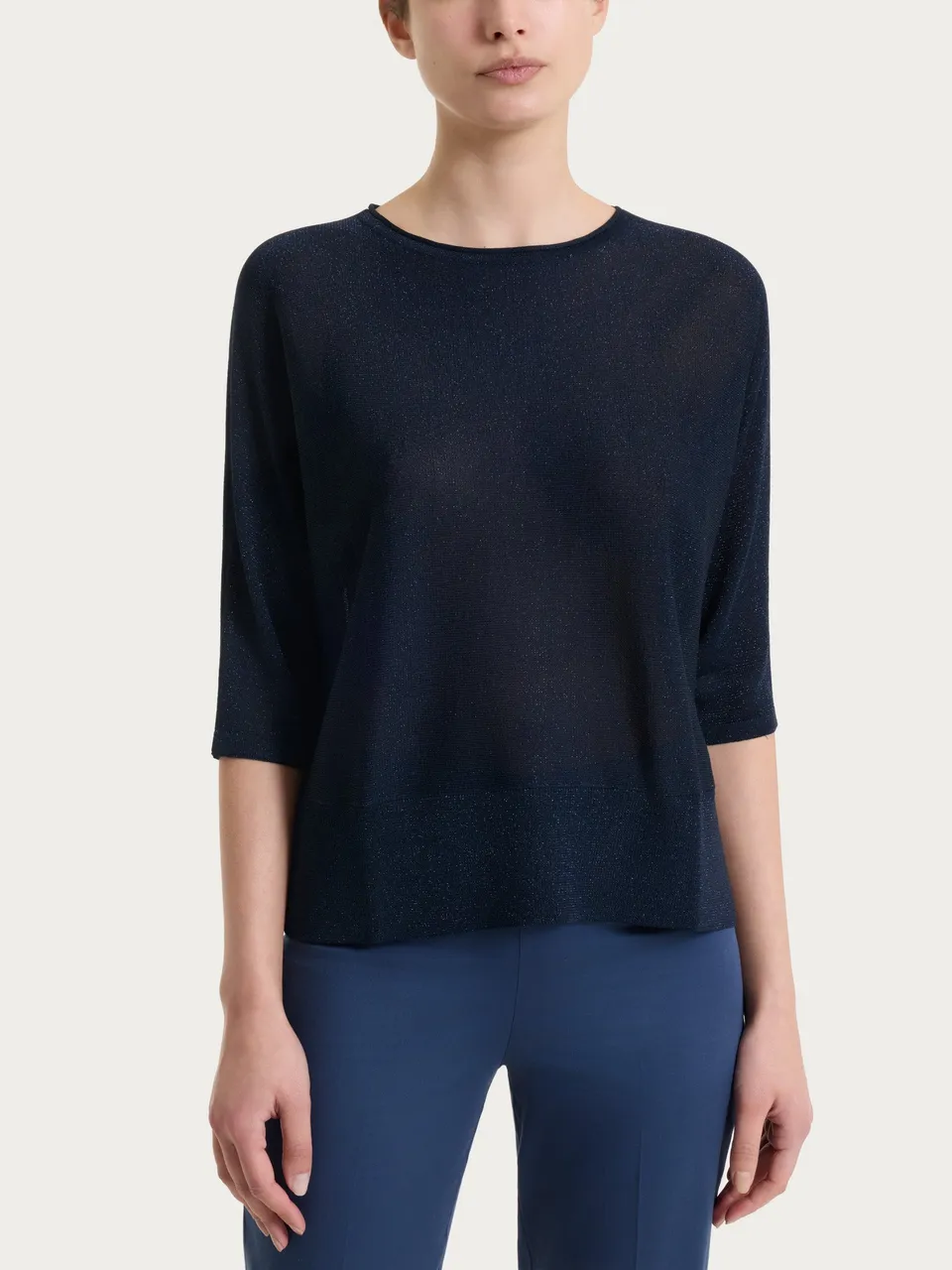 Ragno Crêpe Lurex maglia pipistrello donna blu Bleu luminosa
