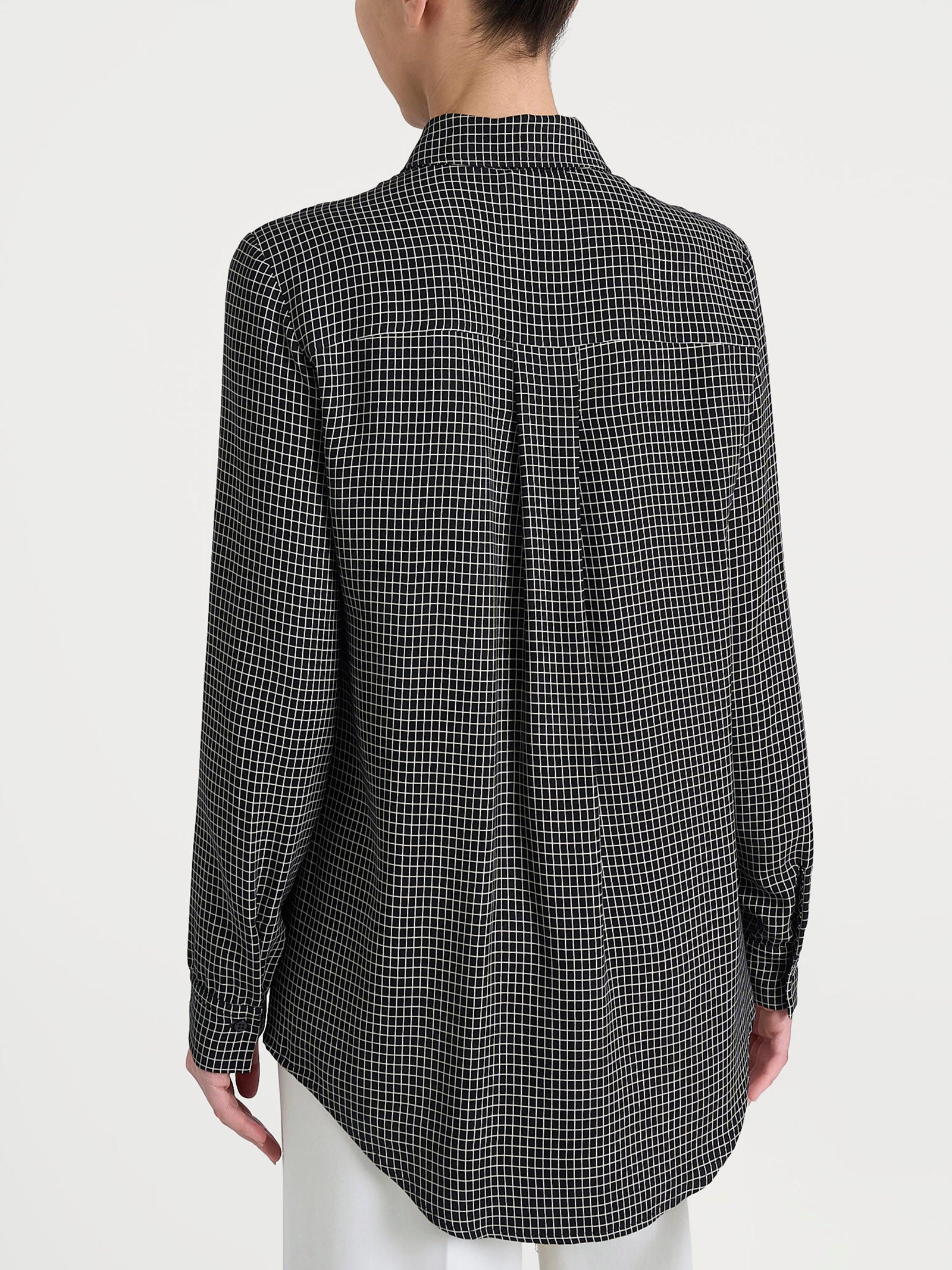 Ragno EcoSeta micro check camicia nero viscosa