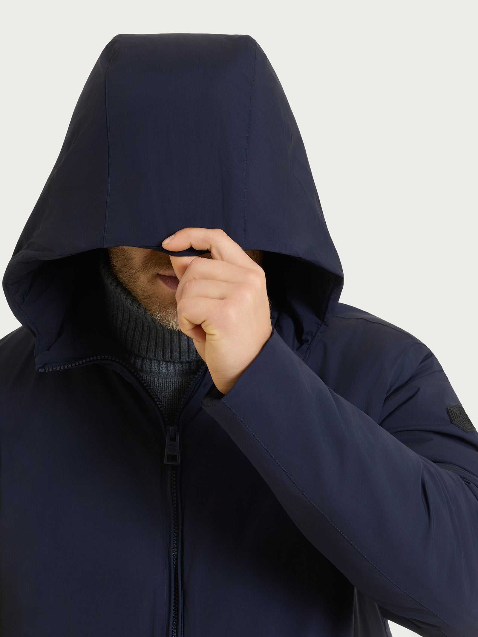 Ragno Vegan Wool parka lana cappuccio blu uomo caldo