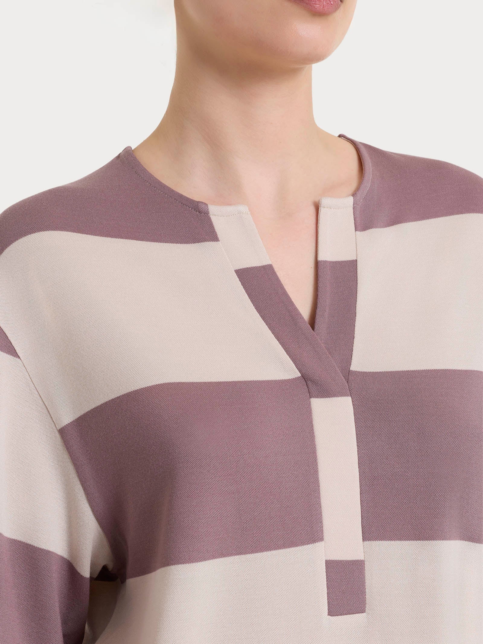 Ragno Summer Light maglietta scollo V macro righe Twilight Mauve