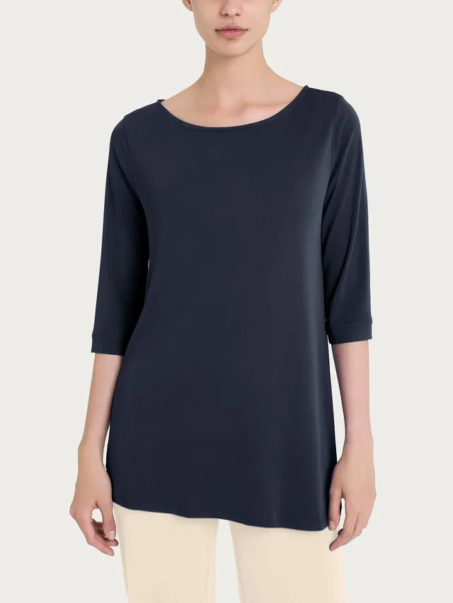 Ragno Crêpe Satin maglia bleu manica 3/4 scollo barchetta