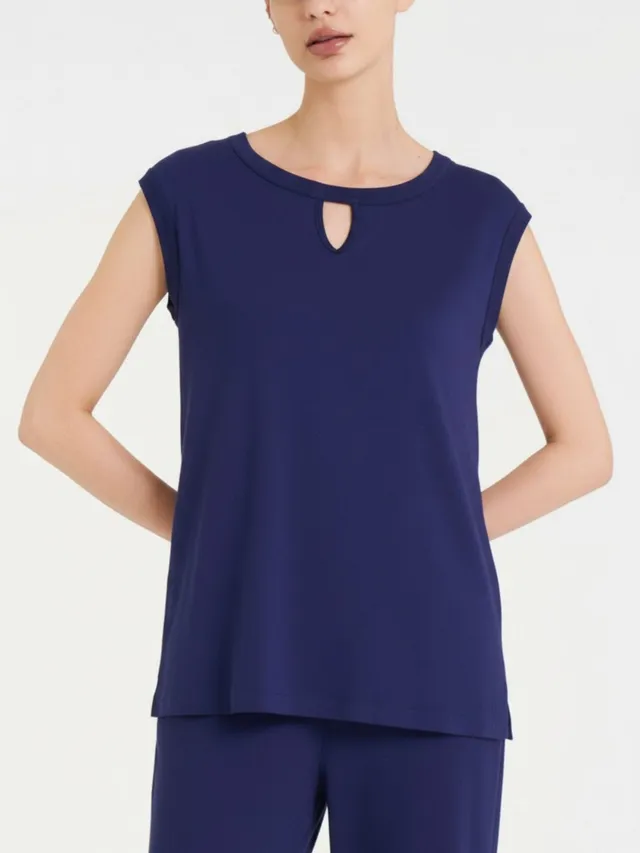 Ragno Summer top blu scollo a goccia in viscosa