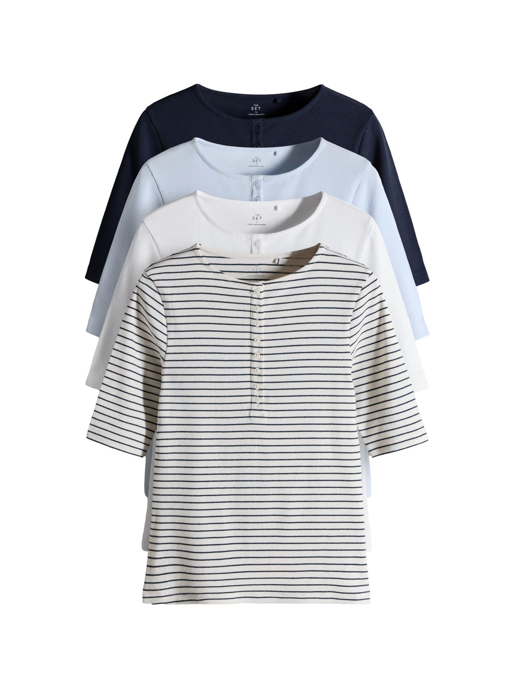 Geo Next THE SET T-Shirt Serafino Coste Donna 4 Pezzi Mezze Maniche