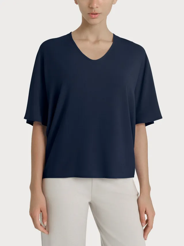 Ragno EcoSeta camicetta scollo V manica gomito Bleu raso viscosa