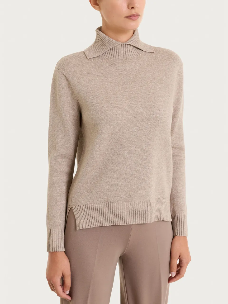 Ragno Super Soft Maglia Collo Alto Spacco Cammello Mel. calda