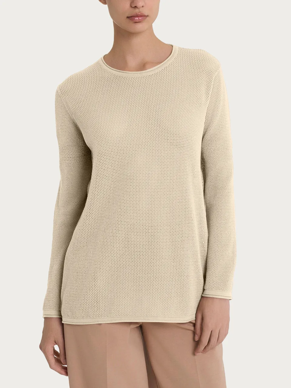 Ragno Puro Cotone Maglia Punto Rete Donna Wood Ash