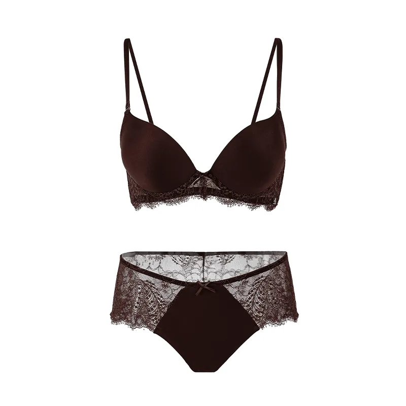 Maria Grazia Severi Set Intimo Raso Pizzo Espresso 2 Pezzi