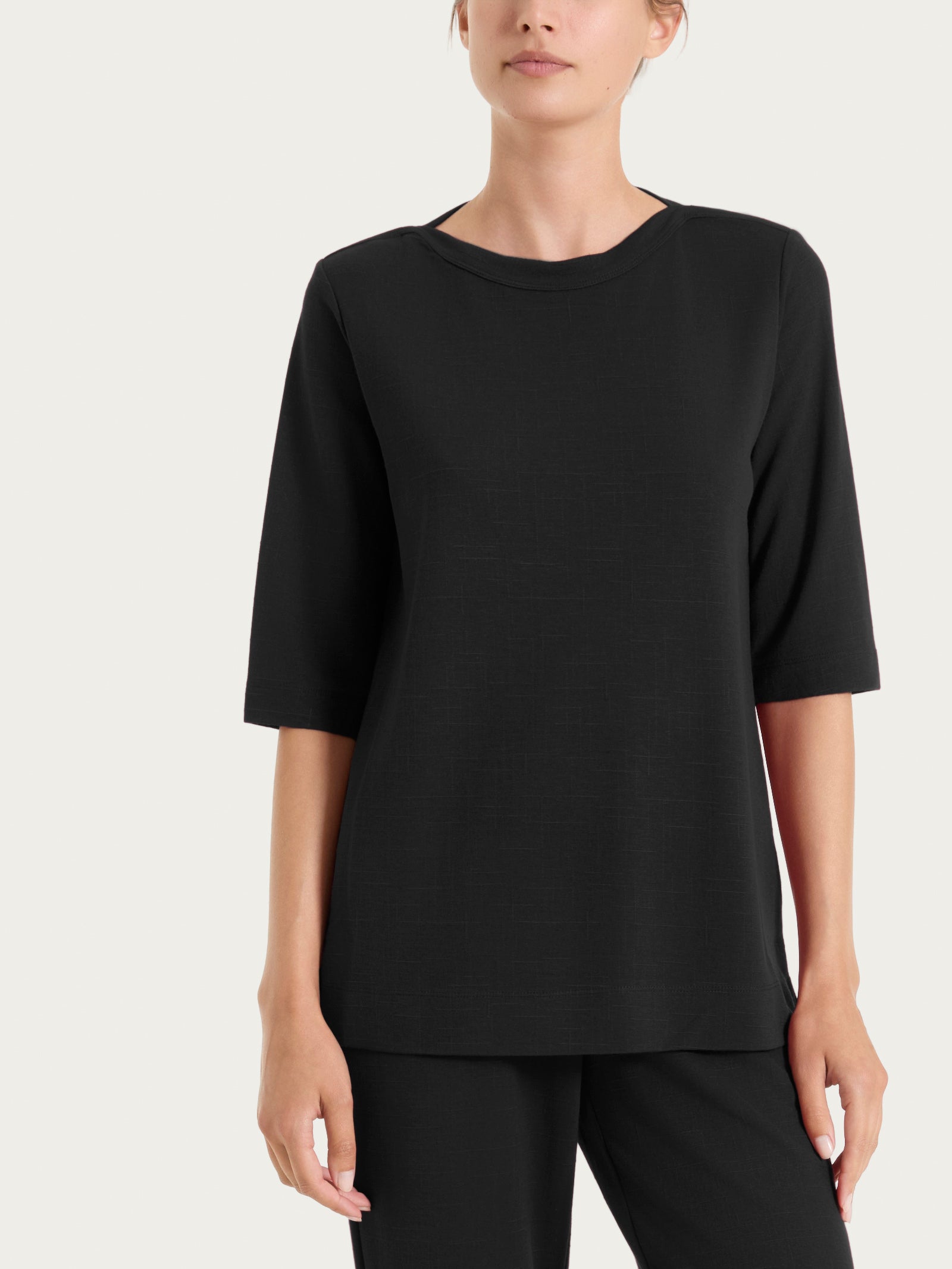Ragno Summer Slub Maglia Donna Nero scollo barchetta