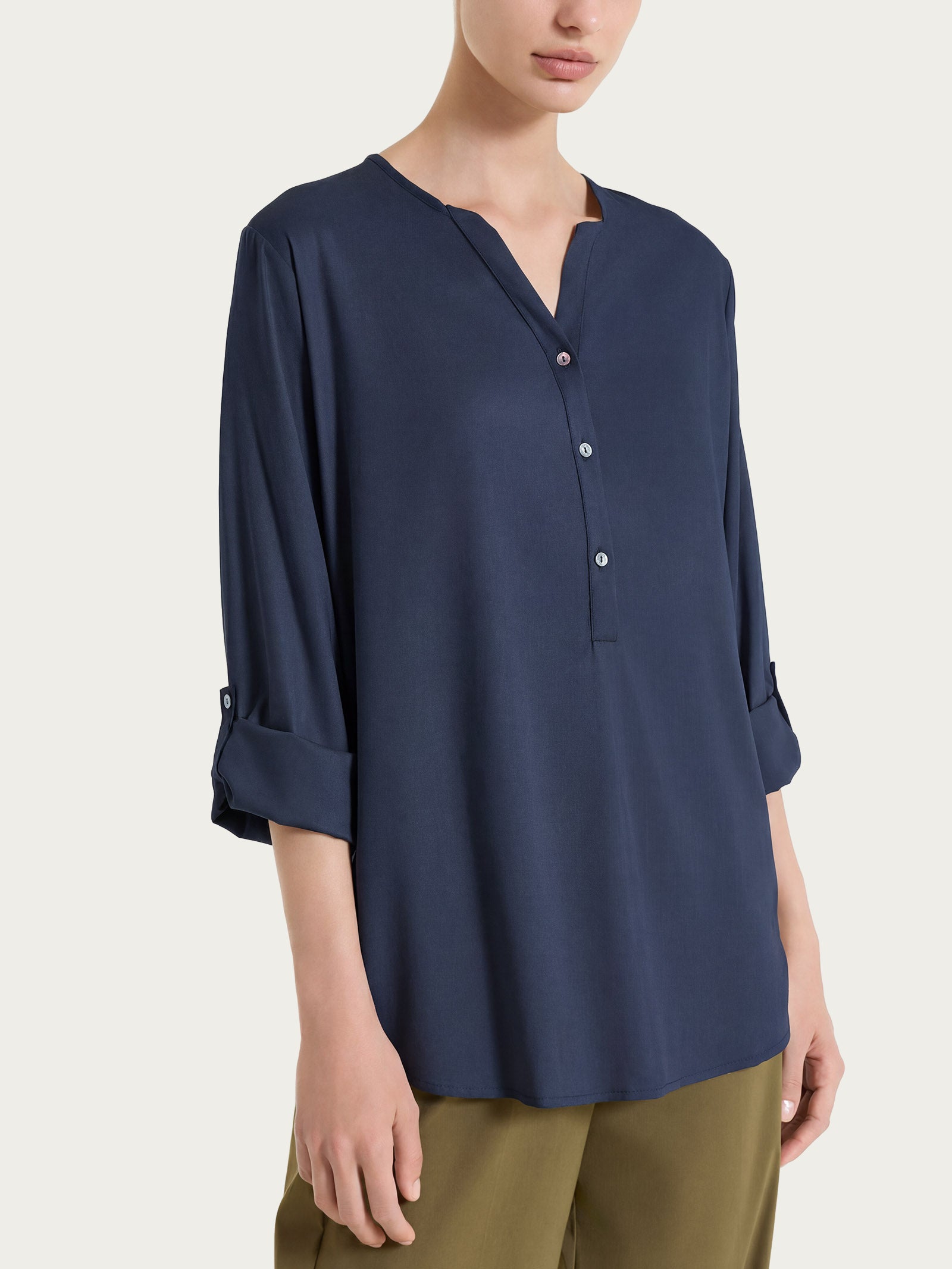 Ragno Voile Stretch blusa serafino donna blu