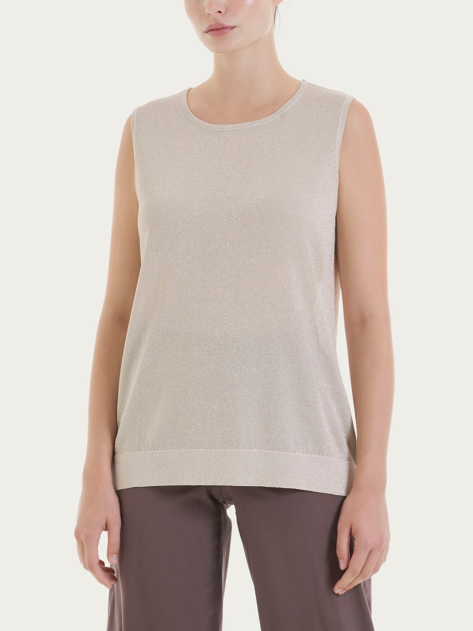 Ragno Crepe Lurex Maglia Smanicata Donna Lilac Ash luminosa