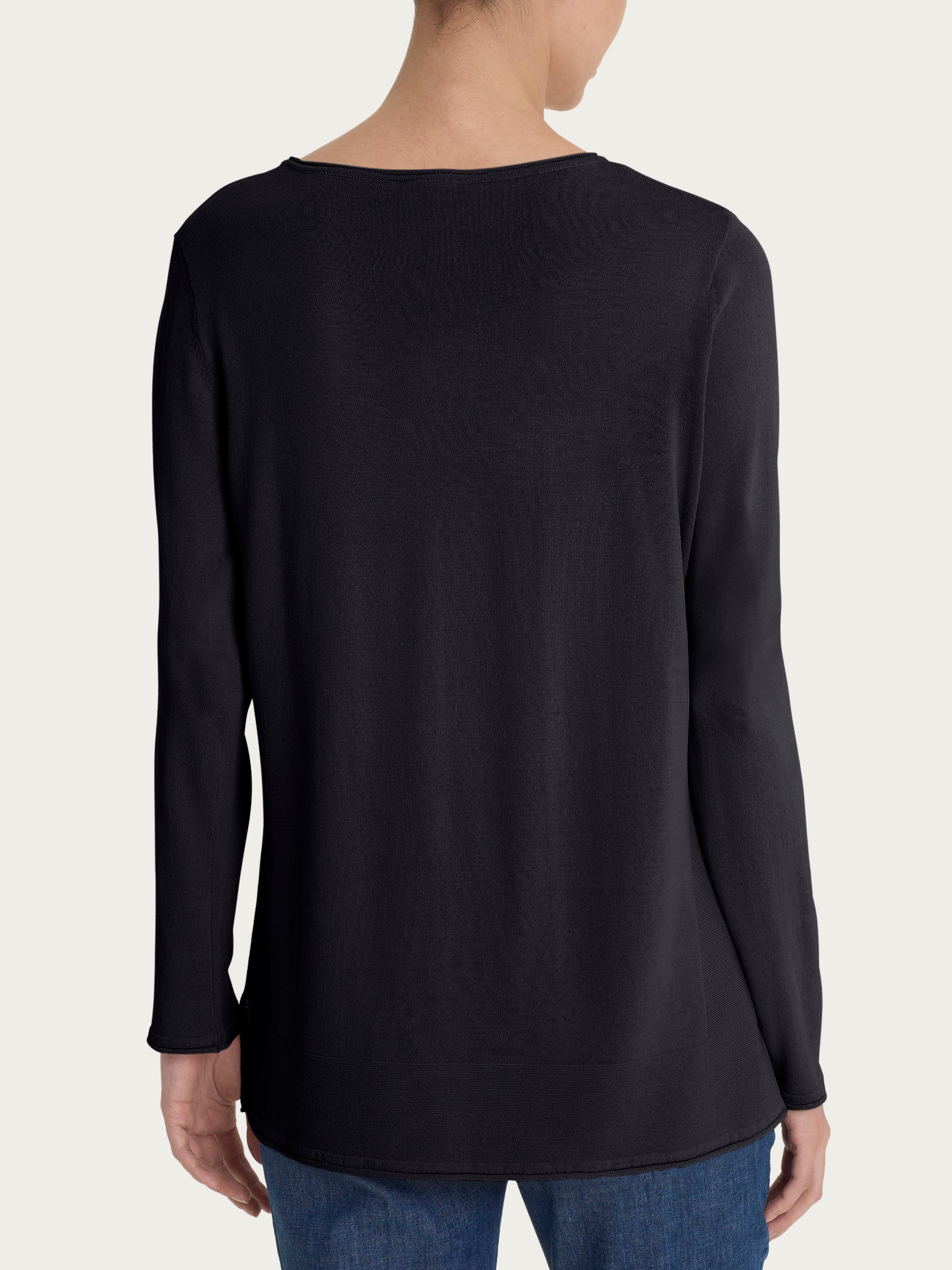 Ragno Viscosa Summer Maglia Barchetta Crepe Nero Manica Lunga