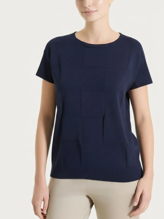 Ragno Maglia manica corta puro cotone blu fantasia check