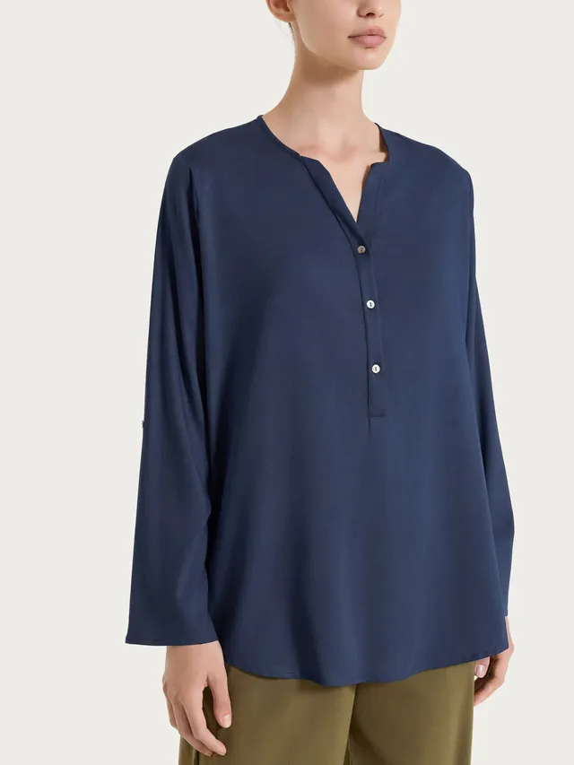 Ragno Voile Stretch blusa serafino donna blu