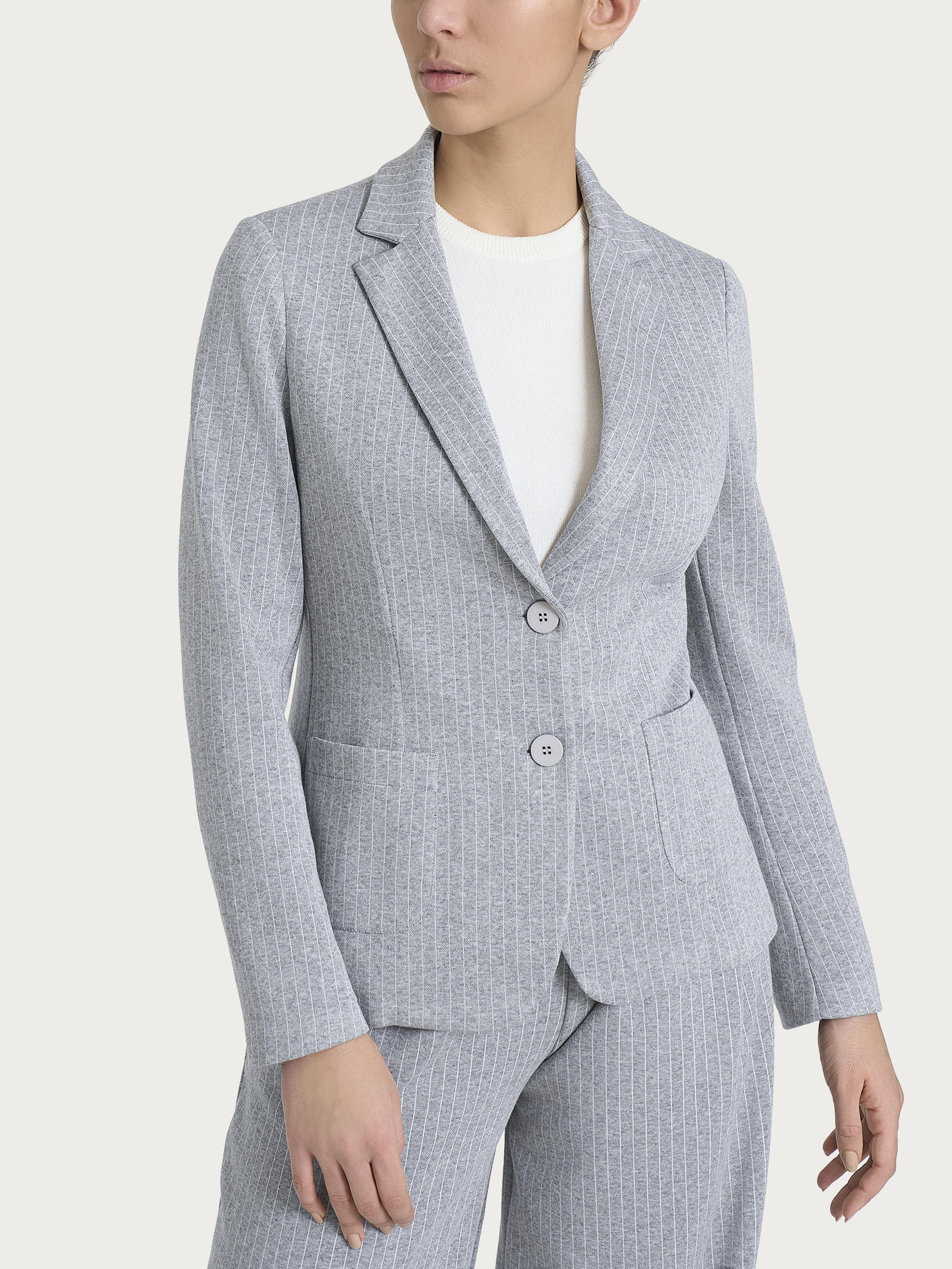 Ragno Compact Blazer gessato grigio punto Milano elasticizzato