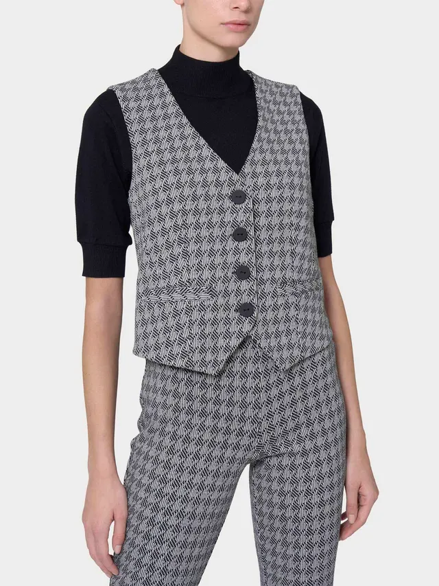 Ragno Eco Jacquard gilet 4 bottoni Fant.Nero pied-de-poule