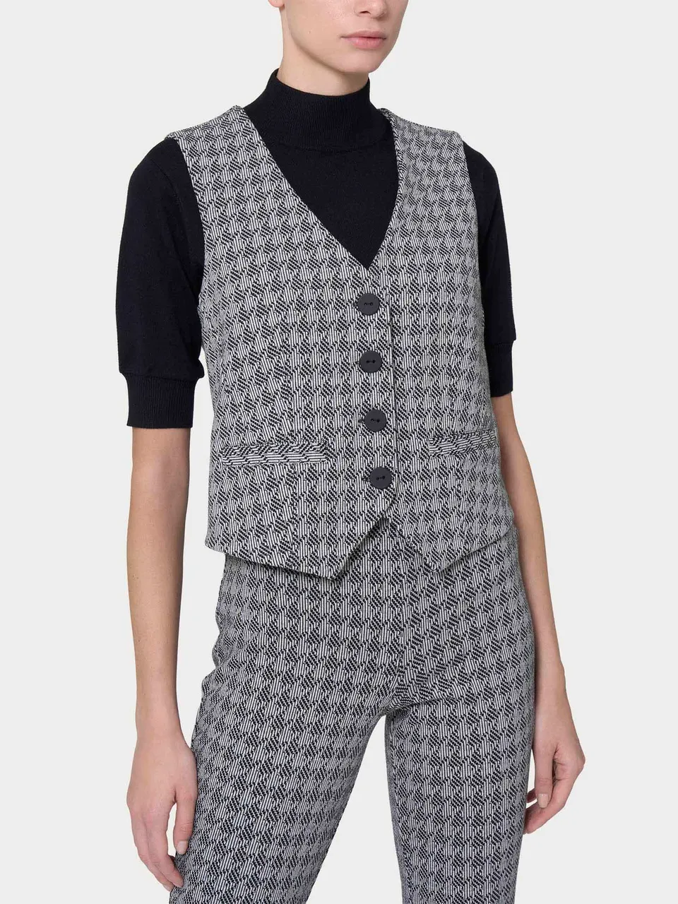 Ragno Eco Jacquard gilet 4 bottoni Fant.Nero pied-de-poule