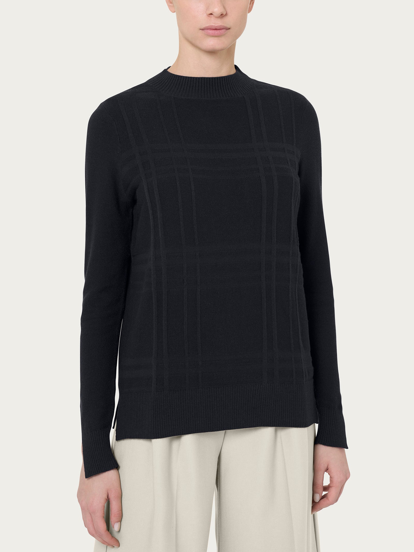 Ragno Super Soft Punto Riso Tartan maglia nero viscosa