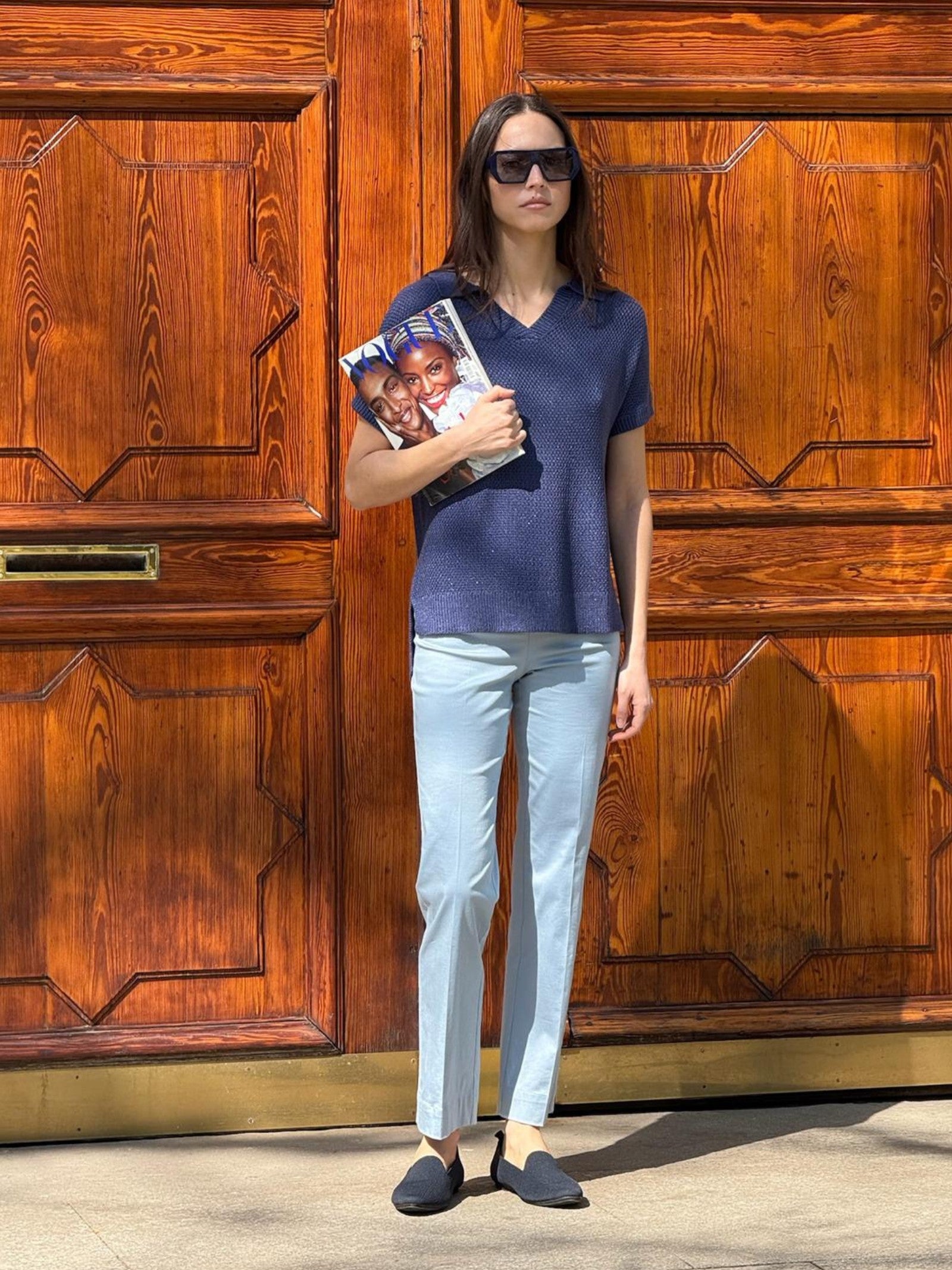 Ragno Satin Power chino slim pantalone dusty blue cotone