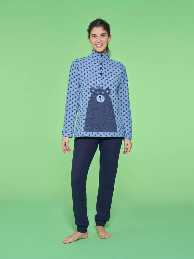 Ragno Cotton Eco Pile pigiama serafino pois collo alto caldo