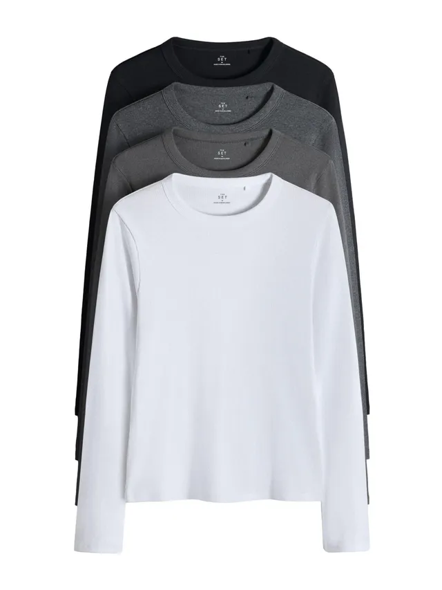 Next The Set Confezione da 4 Magliette Coste Donna Maniche Lunghe