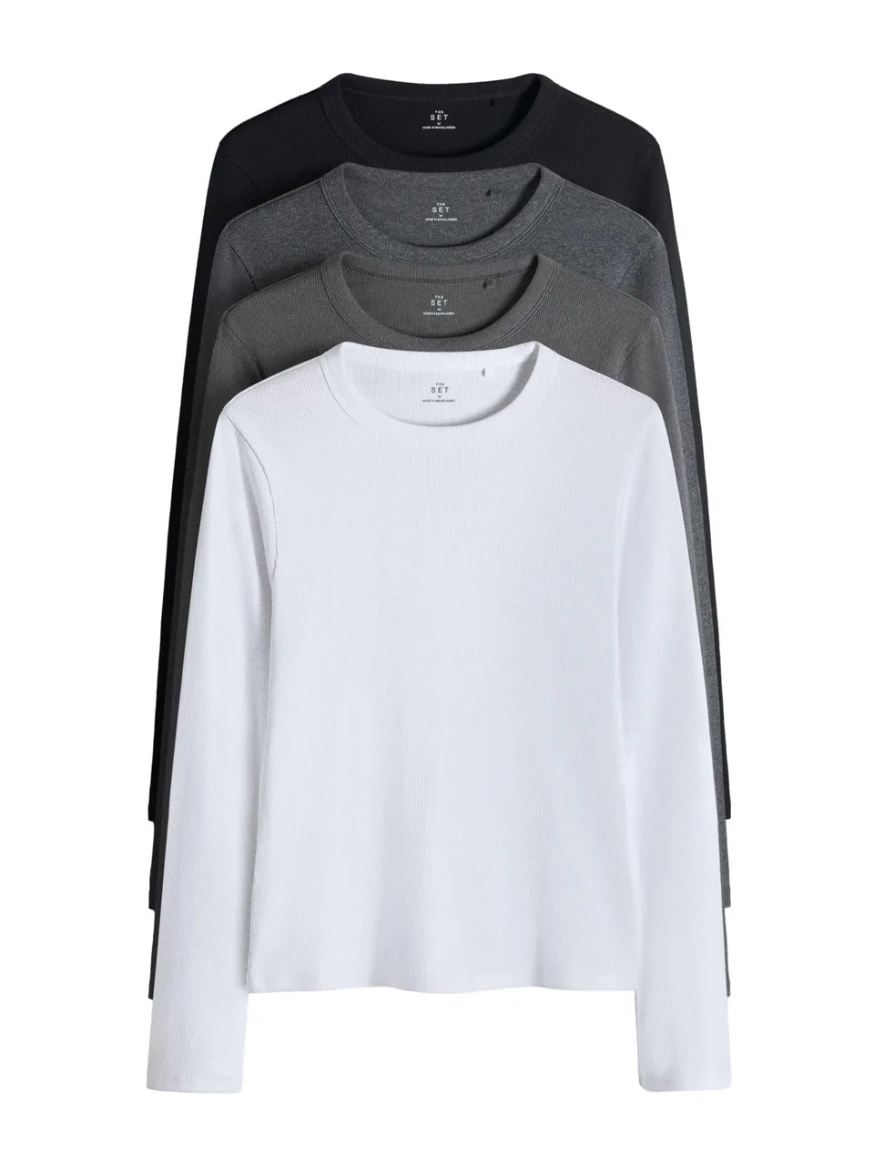 Next The Set Confezione da 4 Magliette Coste Donna Maniche Lunghe