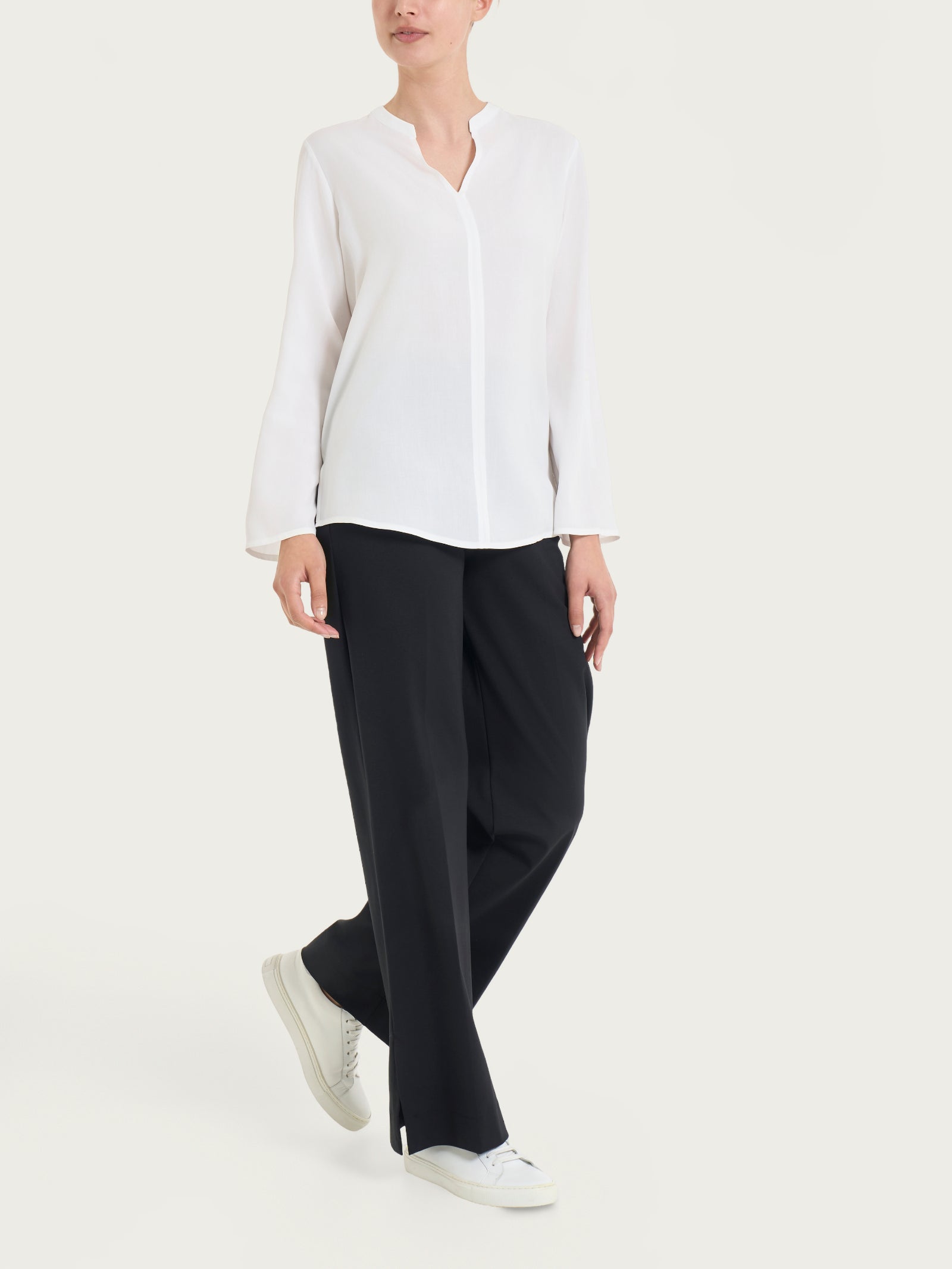Ragno EcoSeta blusa collo coreana Bianco manica lunga viscosa