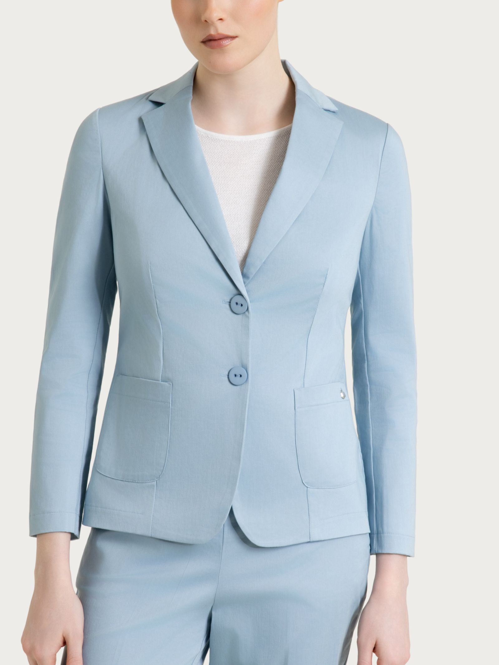 Ragno Satin Power Blazer Due Bottoni Dusty Blue Cotone