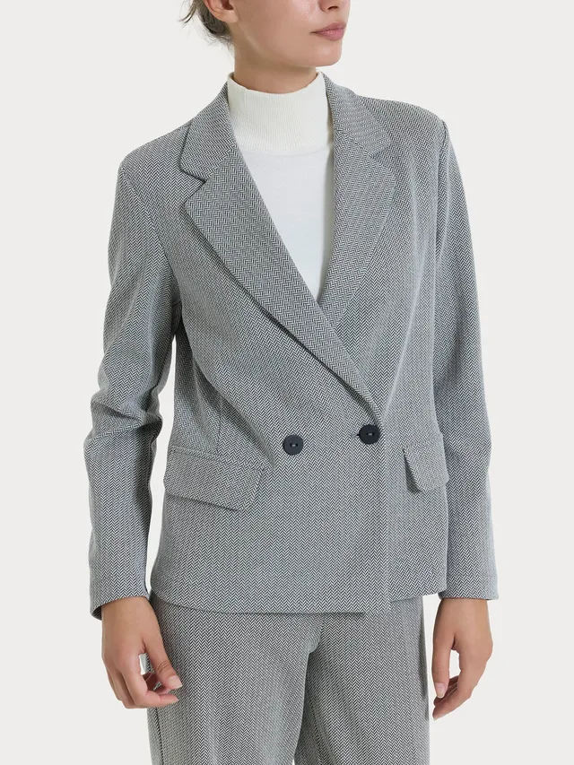 Ragno Eco Jacquard Blazer Donna Fant.Nero Spina di Pesce