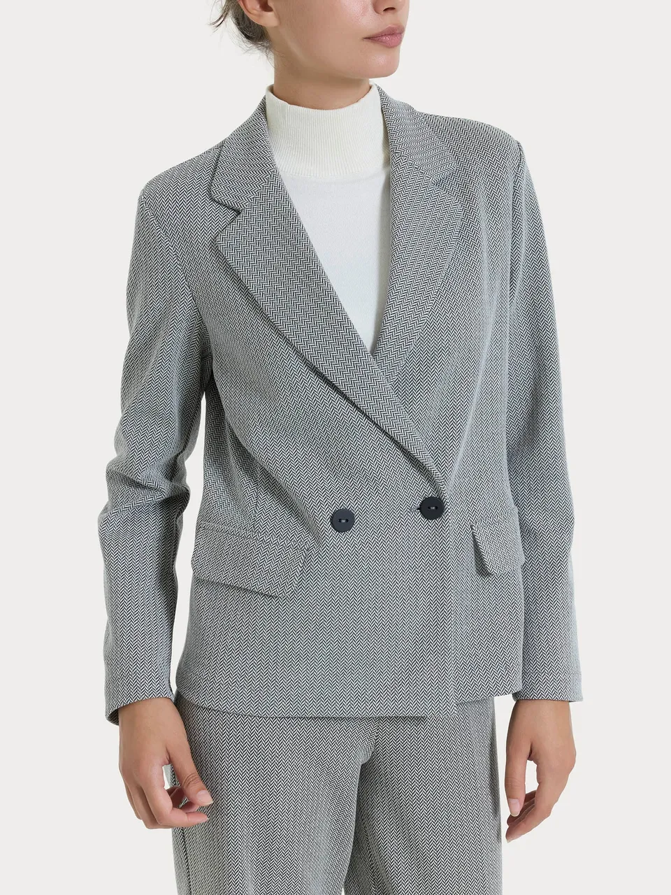 Ragno Eco Jacquard Blazer Donna Fant.Nero Spina di Pesce