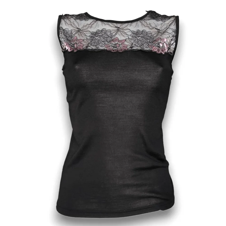 Lady C Merinos Pizzo canotta lana nera decolleté
