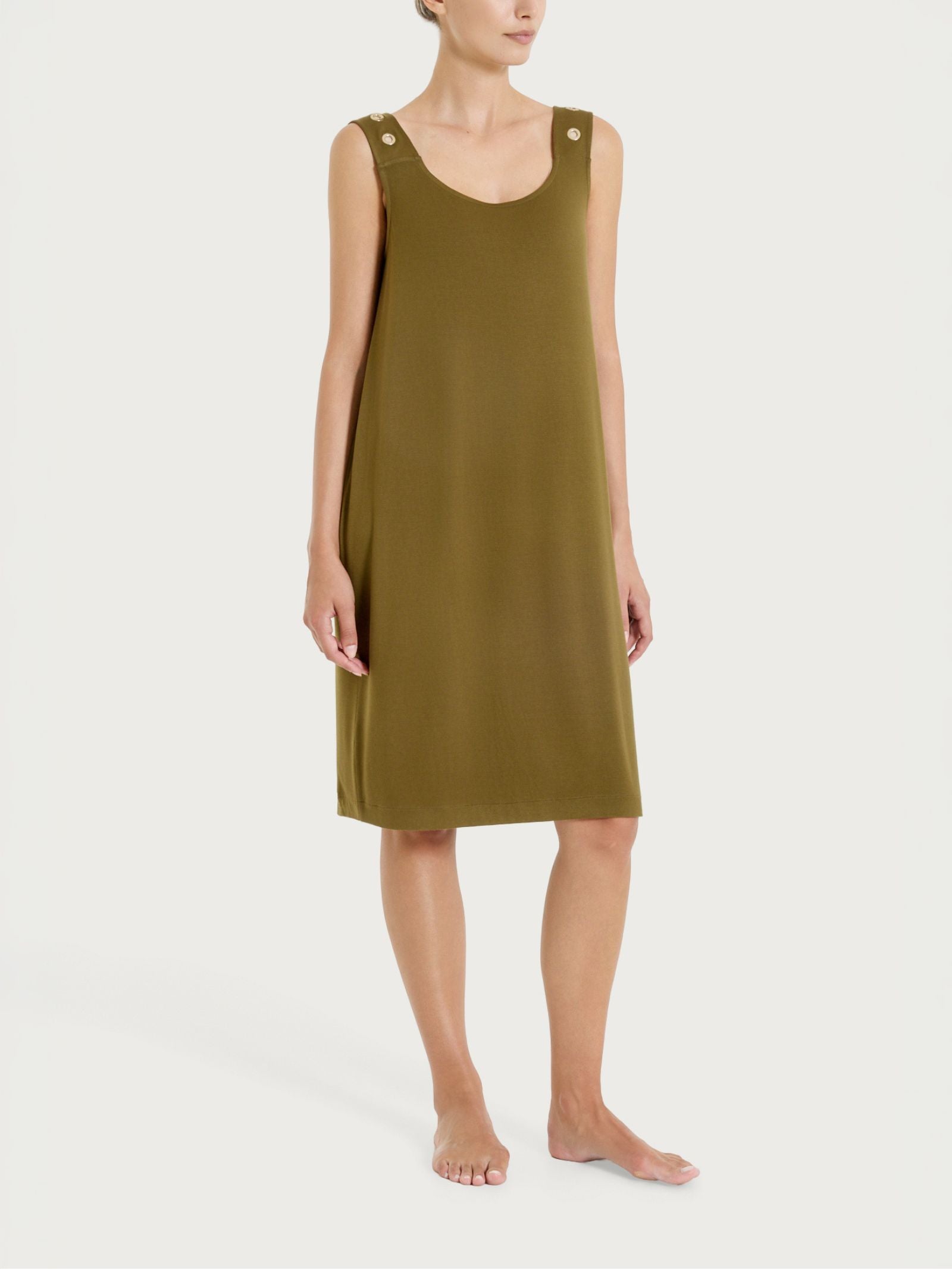 Ragno Viscosa Summer Abito Smanicato Occhielli Dark Olive