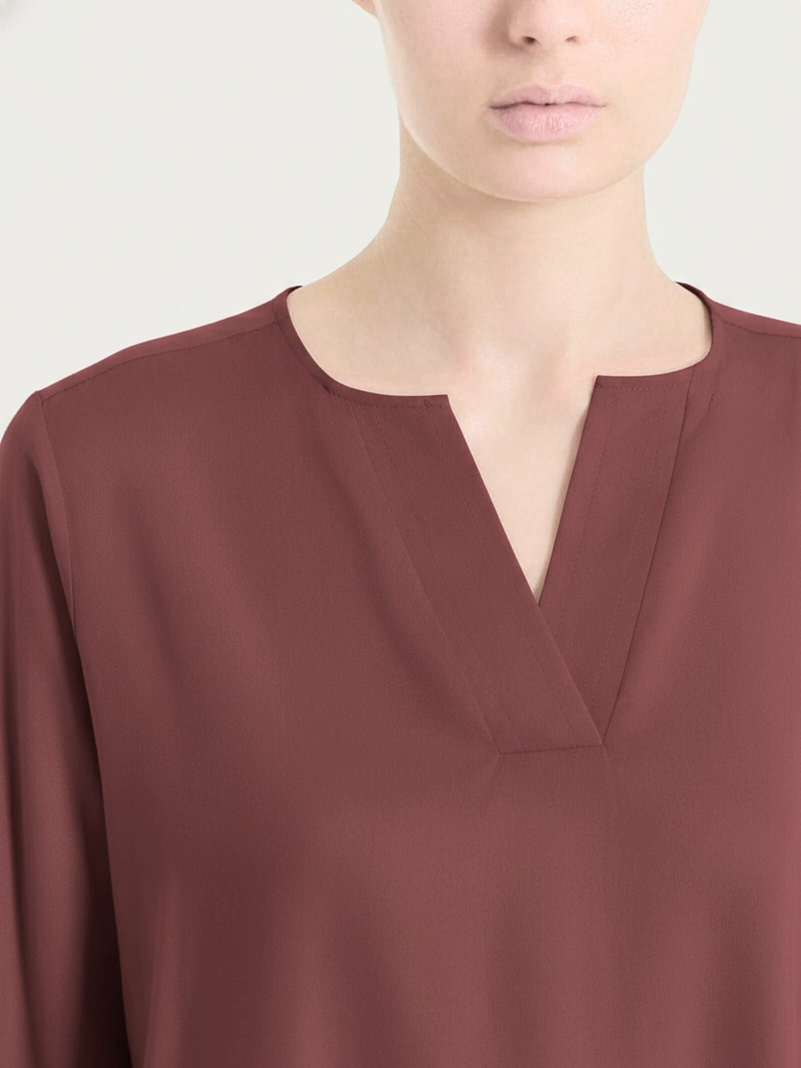 Ragno Voile Stretch Blusa Scollo V Mahogany Manica 3/4