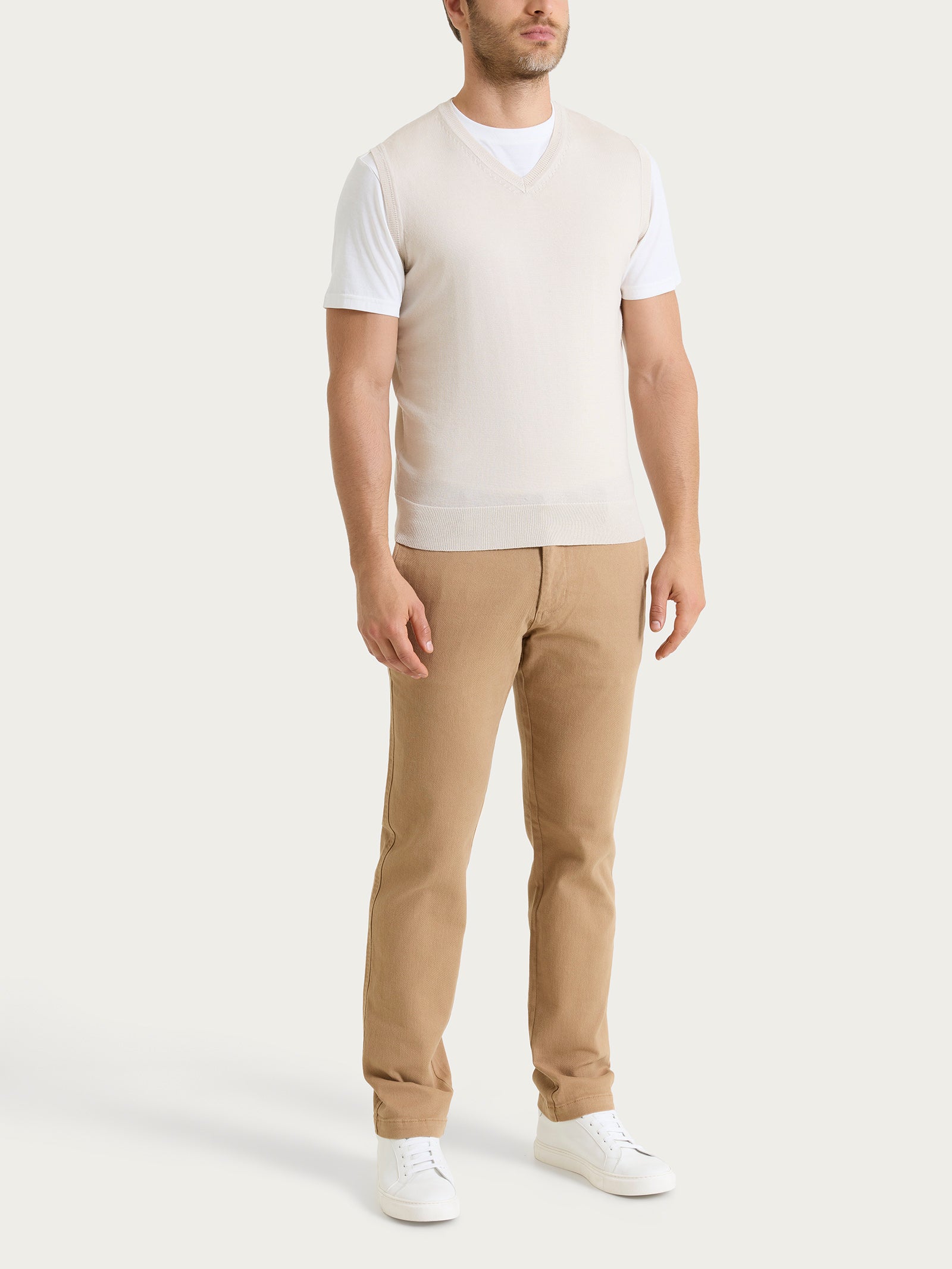 Ragno Merino Soft Gilet scollo V lana beige