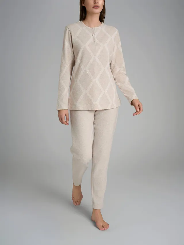 Ragno Cotton Eco Pile Pigiama Lungo Serafino pigiama fantasia panna caldo